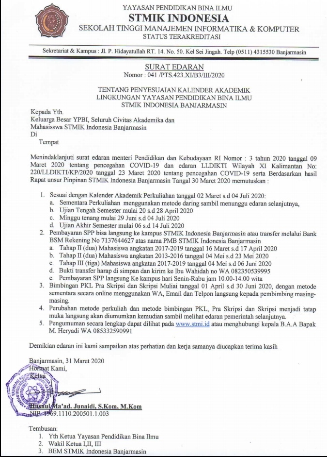Pengumuman Pembimbing PKL/Pra/Skripsi jurusan SI Thn Ajaran 2019-2020 Genap